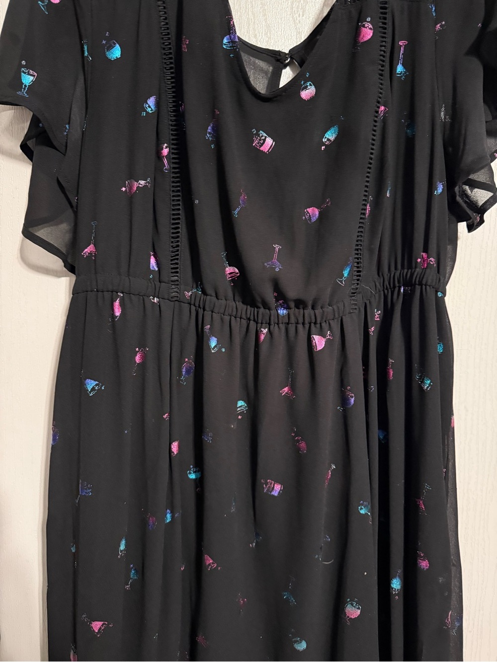Torrid Black Party Dress with Pink & Teal Cocktail Print